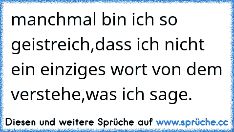 manchmal bin ich so geistreich,dass ich nicht ein einziges wort von dem verstehe,was ich sage.