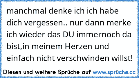 manchmal denke ich ich habe dich vergessen.. nur dann merke ich wieder das DU immernoch da bist,in meinem Herzen und einfach nicht verschwinden willst! ♥