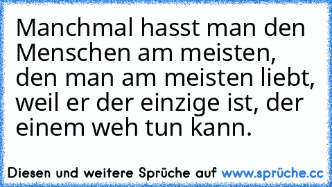 Manchmal hasst man den Menschen am meisten, den man am meisten liebt, weil er der einzige ist, der einem weh tun kann.