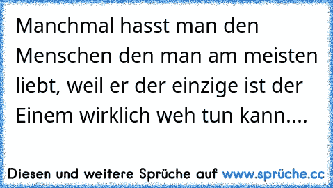 Manchmal hasst man den Menschen den man am meisten liebt, weil er der einzige ist der Einem wirklich weh tun kann....