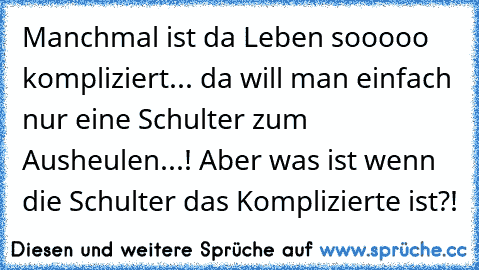 Manchmal ist da Leben sooooo kompliziert... da will man einfach nur eine Schulter zum Ausheulen...! Aber was ist wenn die Schulter das Komplizierte ist?!