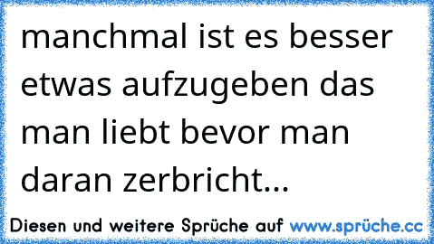 manchmal ist es besser etwas aufzugeben das man liebt bevor man daran zerbricht...