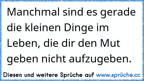 Manchmal sind es gerade die kleinen Dinge im Leben, die dir den Mut geben nicht aufzugeben.