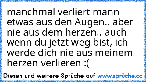 manchmal verliert mann etwas aus den Augen.. aber nie aus dem herzen.. auch wenn du jetzt weg bist, ich werde dich nie aus meinem herzen verlieren :( ♥