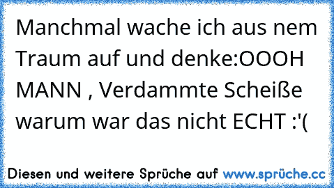 Manchmal wache ich aus nem Traum auf und denke:
OOOH MANN , Verdammte Scheiße warum war das nicht ECHT :'(