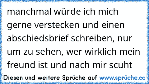 manchmal würde ich mich gerne verstecken und einen abschiedsbrief schreiben, nur um zu sehen, wer wirklich mein freund ist und nach mir scuht ♥♥♥