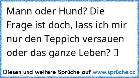 Mann oder Hund? Die Frage ist doch, lass ich mir nur den Teppich versauen oder das ganze Leben? ツ