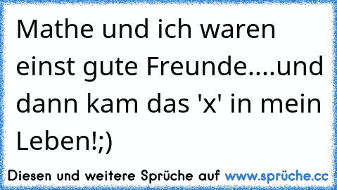 Mathe und ich waren einst gute Freunde.
...und dann kam das 'x' in mein Leben!;)