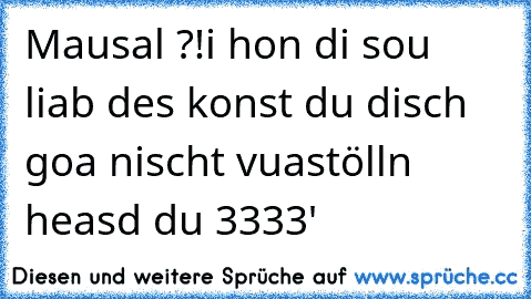 Mausal ?!
i hon di sou liab des konst du disch goa nischt vuastölln heasd du ♥3333'