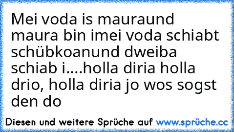 Mei voda is maura
und maura bin i
mei voda schiabt schübkoan
und d´weiba schiab i....
holla diria holla drio, holla diria jo wos sogst den do