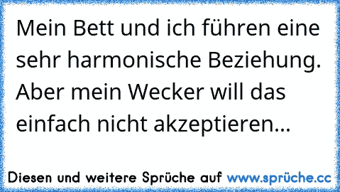 Mein Bett und ich führen eine sehr harmonische Beziehung. Aber mein Wecker will das einfach nicht akzeptieren...