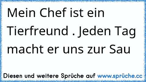 Mein Chef ist ein Tierfreund . Jeden Tag macht er uns zur Sau