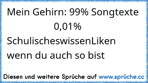 Mein Gehirn: 99% Songtexte
                     0,01% Schulischeswissen
Liken wenn du auch so bist ♥