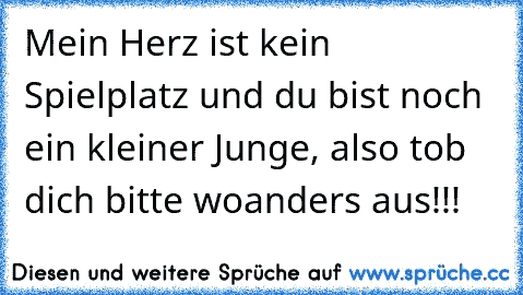 Mein Herz ist kein Spielplatz und du bist noch ein kleiner Junge, also tob dich bitte woanders aus!!!