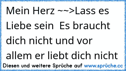 Mein Herz ~~>Lass es Liebe sein  Es braucht dich nicht und vor allem er liebt dich nicht