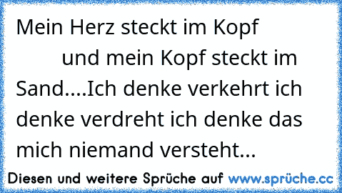 Mein Herz steckt im Kopf                     und mein Kopf steckt im Sand....
Ich denke verkehrt ich denke verdreht ich denke das mich niemand versteht...