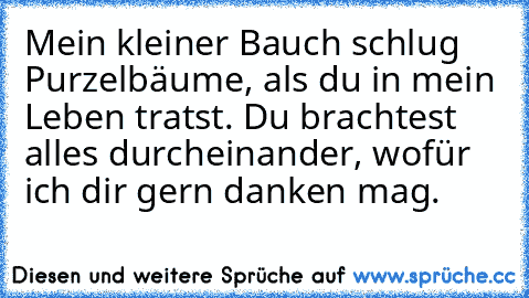 Mein kleiner Bauch schlug Purzelbäume, als du in mein Leben tratst. Du brachtest alles durcheinander, wofür ich dir gern danken mag.