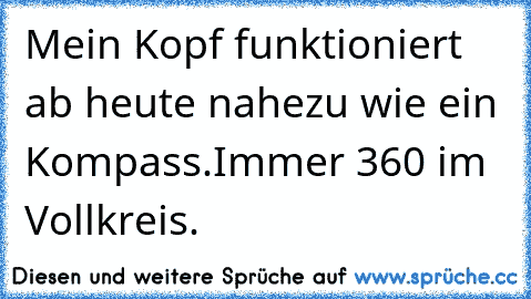 Mein Kopf funktioniert ab heute nahezu wie ein Kompass.
Immer 360° im Vollkreis.