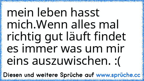 mein leben hasst mich.
Wenn alles mal richtig gut läuft findet es immer was um mir eins auszuwischen. :(