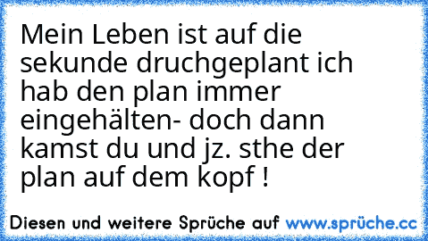 Mein Leben ist auf die sekunde druchgeplant ich hab den plan immer eingehälten
- doch dann kamst du und jz. sthe der plan auf dem kopf !