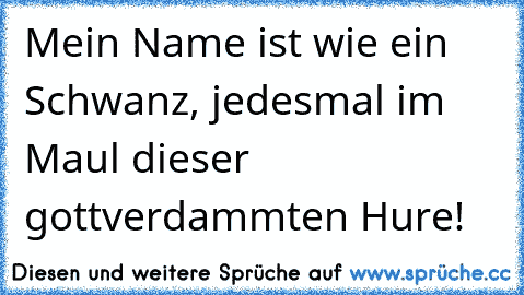 Mein Name ist wie ein Schwanz, jedesmal im Maul dieser gottverdammten Hure!