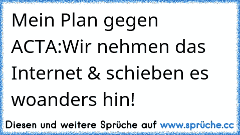 Mein Plan gegen ACTA:
Wir nehmen das Internet & schieben es woanders hin!