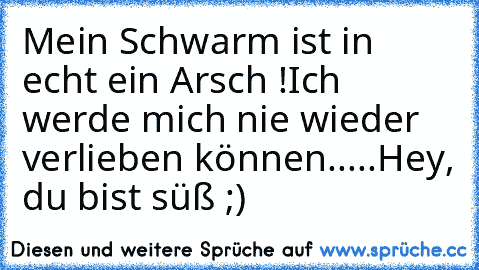 Mein Schwarm ist in echt ein Arsch !
Ich werde mich nie wieder verlieben können.
....Hey, du bist süß ;)