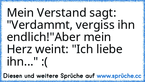 Mein Verstand sagt: "Verdammt, vergiss ihn endlich!"
Aber mein Herz weint: "Ich liebe ihn..." :(