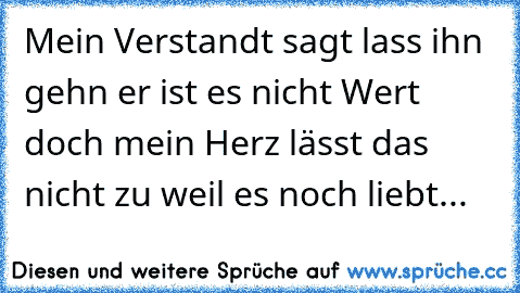 Mein Verstandt sagt lass ihn gehn er ist es nicht Wert doch mein Herz lässt das nicht zu weil es noch liebt... ♥