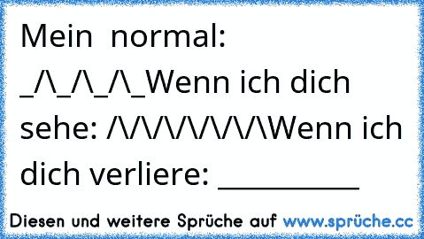 Mein ♥ normal: _/\_/\_/\_
Wenn ich dich sehe: /\/\/\/\/\/\/\
Wenn ich dich verliere: __________