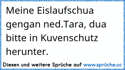 Meine Eislaufschua gengan ned.
Tara, dua bitte in Kuvenschutz herunter.