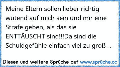 Meine Eltern sollen lieber richtig wütend auf mich sein und mir eine Strafe geben, als das sie ENTTÄUSCHT sind!!!
Da sind die Schuldgefühle einfach viel zu groß -.-