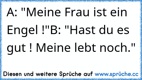 A: "Meine Frau ist ein Engel !"
B: "Hast du es gut ! Meine lebt noch."