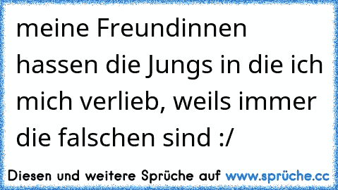 meine Freundinnen hassen die Jungs in die ich mich verlieb, weils immer die falschen sind :/