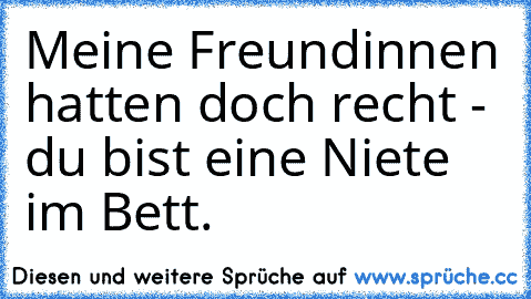 Meine Freundinnen hatten doch recht - du bist eine Niete im Bett.