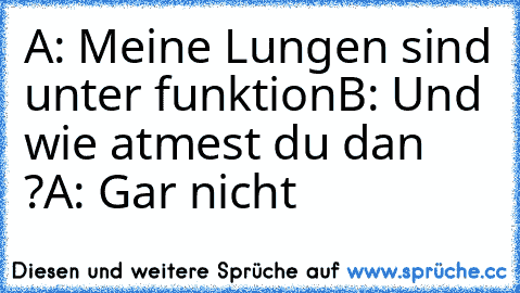 A: Meine Lungen sind unter funktion
B: Und wie atmest du dan ?
A: Gar nicht