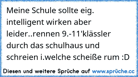 Meine Schule sollte eig. intelligent wirken aber leider..rennen 9.-11'klässler durch das schulhaus und schreien i.welche scheiße rum :D