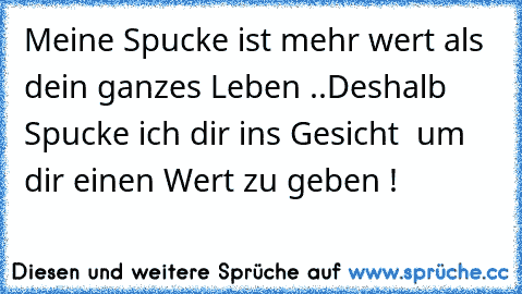 Meine Spucke ist mehr wert als dein ganzes Leben ..
Deshalb Spucke ich dir ins Gesicht – um dir einen Wert zu geben !