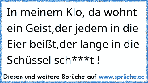 In meinem Klo, da wohnt ein Geist,
der jedem in die Eier beißt,
der lange in die Schüssel sch***t !