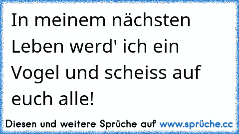 In meinem nächsten Leben werd' ich ein Vogel und scheiss auf euch alle!