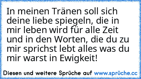 In meinen Tränen soll sich deine liebe spiegeln, die in mir leben wird für alle Zeit und in den Worten, die du zu mir sprichst lebt alles was du mir warst in Ewigkeit!