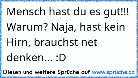 Mensch hast du es gut!!! Warum? Naja, hast kein Hirn, brauchst net denken... :D