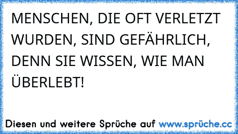 MENSCHEN, DIE OFT VERLETZT WURDEN, SIND GEFÄHRLICH, DENN SIE WISSEN, WIE MAN ÜBERLEBT!  ♥