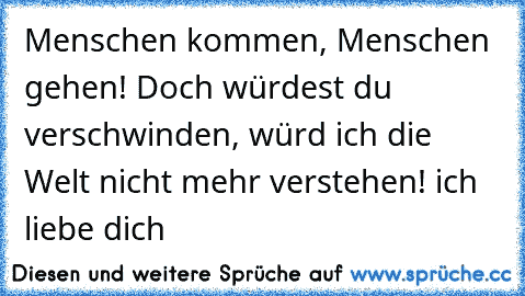 Menschen kommen, Menschen gehen! Doch würdest du verschwinden, würd ich die Welt nicht mehr verstehen! ich liebe dich ♥