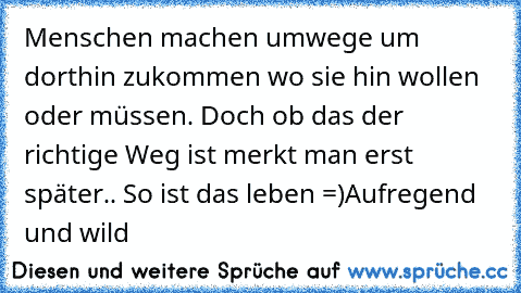 Menschen machen umwege um dorthin zukommen wo sie hin wollen oder müssen. Doch ob das der richtige Weg ist merkt man erst später.. So ist das leben =)
Aufregend und wild ♥