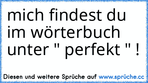 mich findest du im wörterbuch unter " perfekt " !