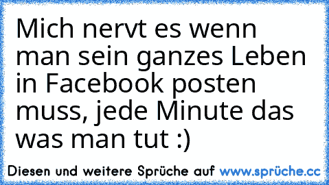 Mich nervt es wenn man sein ganzes Leben in Facebook posten muss, jede Minute das was man tut :)