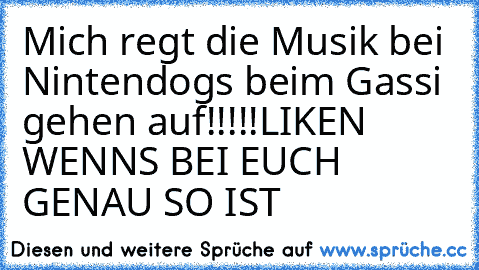 Mich regt die Musik bei Nintendogs beim Gassi gehen auf!!!!!
LIKEN WENNS BEI EUCH GENAU SO IST