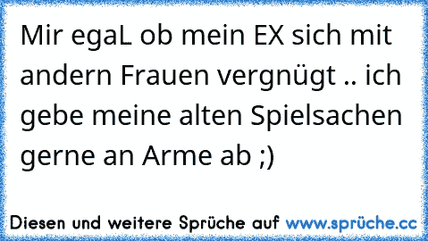 Mir egaL ob mein EX sich mit andern Frauen vergnügt .. ich gebe meine alten Spielsachen gerne an Arme ab ;)