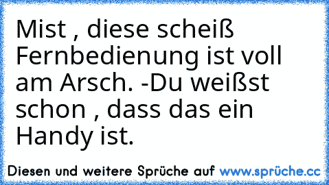 Mist , diese scheiß Fernbedienung ist voll am Arsch. -Du weißst schon , dass das ein Handy ist.